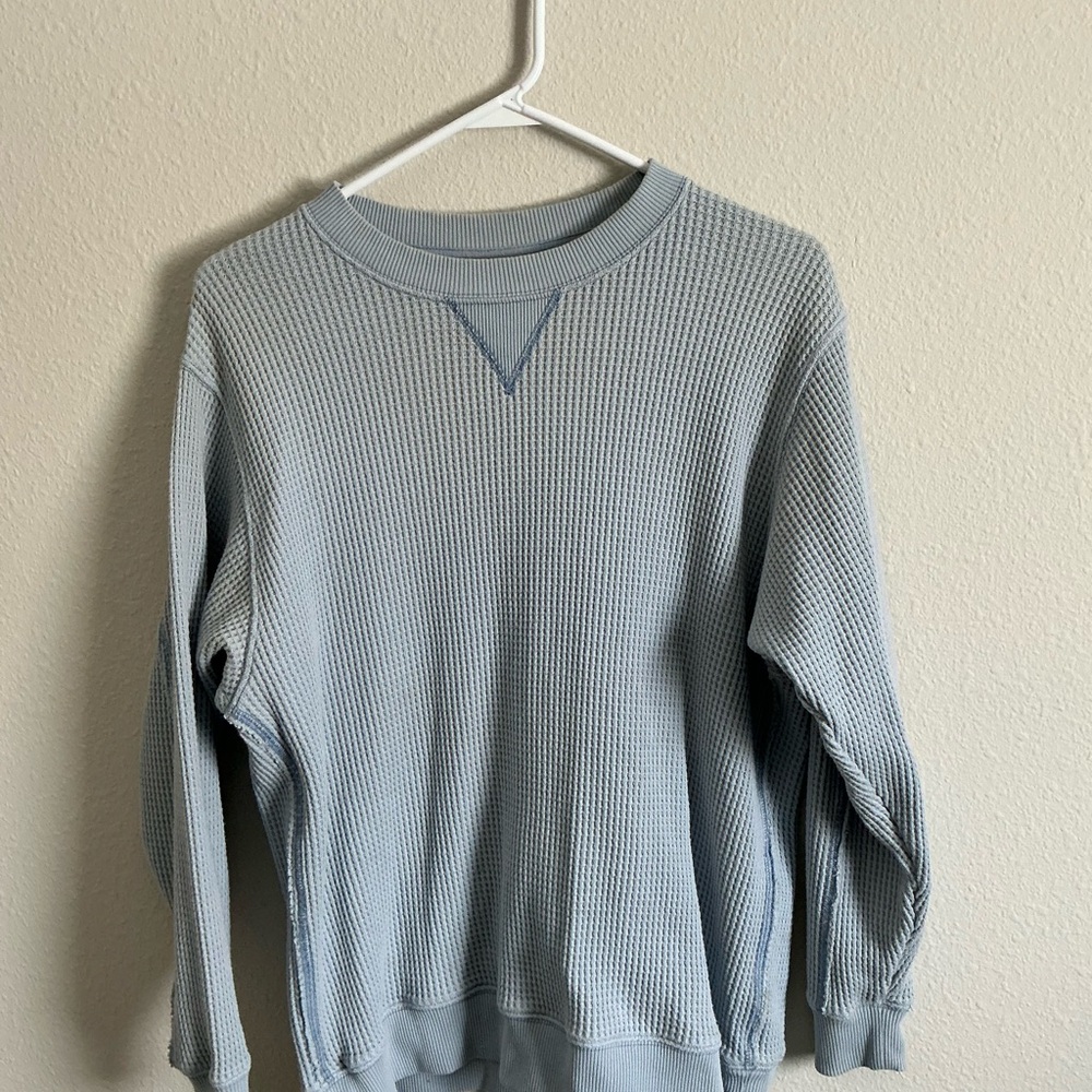 Aerie Light Blue Crewneck Waffle Knit Top